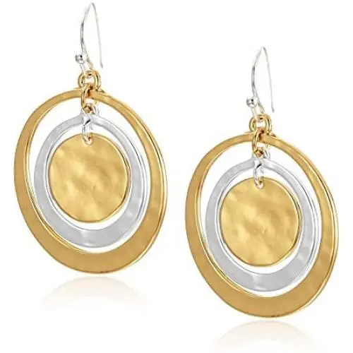 Robert Lee Morris Hammered Circle Orbital Two-Tone Drop Earrings Robert Lee Morris Hammered Circle Orbital Two-Tone Drop Earrings