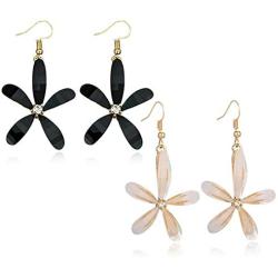 ZRosse 2 Pairs Sparkly Chic Charm Crystal Flower Dangle Drop Earrings Sets for Women Girls Statement Rhinestone Earrings Jewelry Gifts