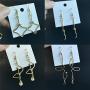 DAMLENG 4 Pairs Simple Asymmetry Geometric Fun Abstract Art Body Earrings Sets with Moon Pearl Pendant for Women Girls Hollow Wire Flower Statement Jewelry