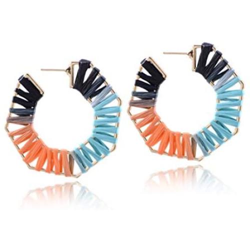 Rattan Dangle Drop Earrings for Women Handmade Girls Boho Woven Wicker Braid Drop Dangle Earring Fashion Jewelry Lightweight Statement Earrings