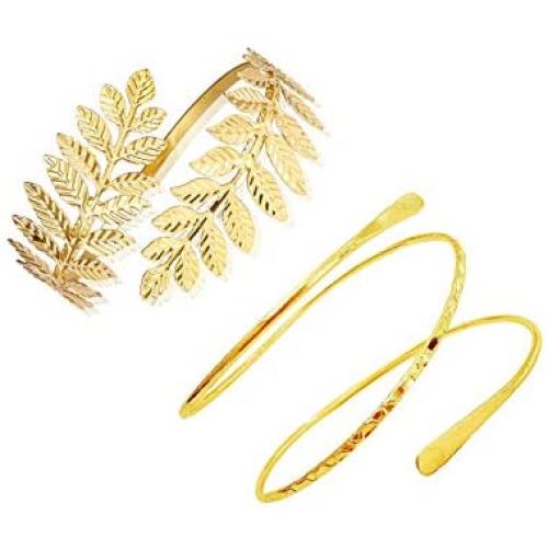 FUTIMELY 2Pieces Leaf Upper Arm Cuff Bangle Armband Bracelets for Women Teen Girls Punk Swirl Coil Armlets Bracelets Egyptian Jewelry Set