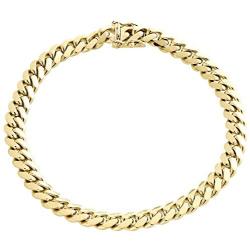 The Diamond Deal Mens Hollow 14K Yellow Gold Shiny Miami Cuban Link Chain Mens Bracelet with Secure Box-Lock Clasp (8.5'', or 9 inch)