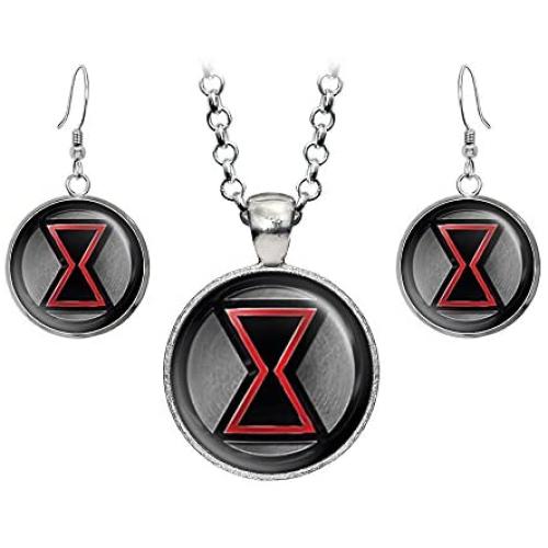 Wearable Treasures Black Widow Necklace, The Avengers Jewelry, Captain America Shield Pendant, Superhero Earrings Gifts Gift, Geek Geeky Present Presents