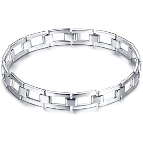 Mens Real S925 Sterling Silver Classic Link Bracelet 8.5 Inch
