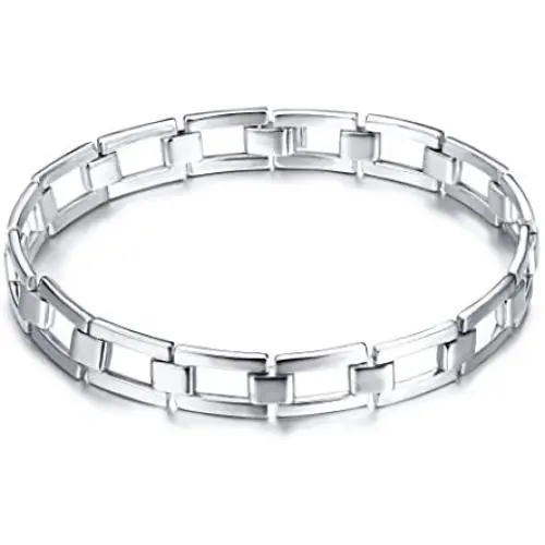 Mens Real S925 Sterling Silver Classic Link Bracelet 8.5 Inch Mens Real S925 Sterling Silver Classic Link Bracelet 8.5 Inch