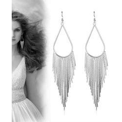 Silver Hook Long Chain Tassel Dangle Earrings for Women Long Tassel Drop Dangle Statement Earrings Party Jewelry