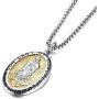 Rockyu Coin Necklace for Men Women Gold Plated Stainless Steel Coin Pendant Engraved Virgin Mary Christian Jewelry with Lattering Miraculous Medal Chain 24 Inch