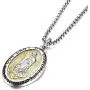 Rockyu Coin Necklace for Men Women Gold Plated Stainless Steel Coin Pendant Engraved Virgin Mary Christian Jewelry with Lattering Miraculous Medal Chain 24 Inch