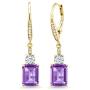 Gem Stone King 5.00 Ct Emerald Cut Purple Amethyst 18K Yellow Gold Plated Silver Earrings