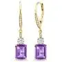 Gem Stone King 5.00 Ct Emerald Cut Purple Amethyst 18K Yellow Gold Plated Silver Earrings