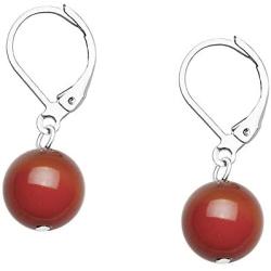 Falari 10mm Round Natural Stone Earring High Polished Rhodium Leverback