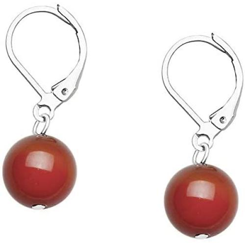 Falari 10mm Round Natural Stone Earring High Polished Rhodium Leverback