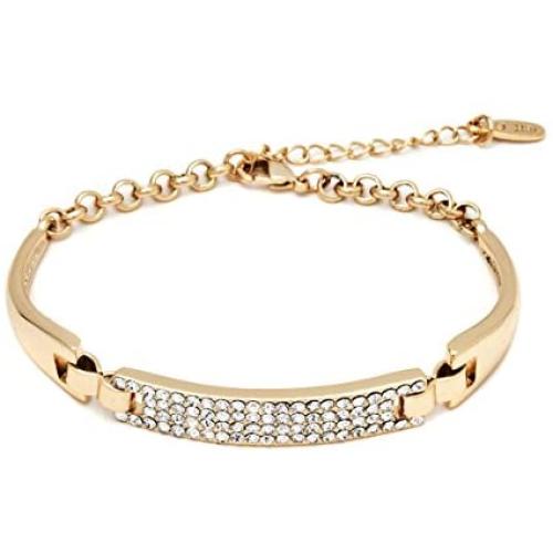 Barzel 18K Gold, Rose Gold Plated or White Gold Plated Bling Crystal ID Bracelet