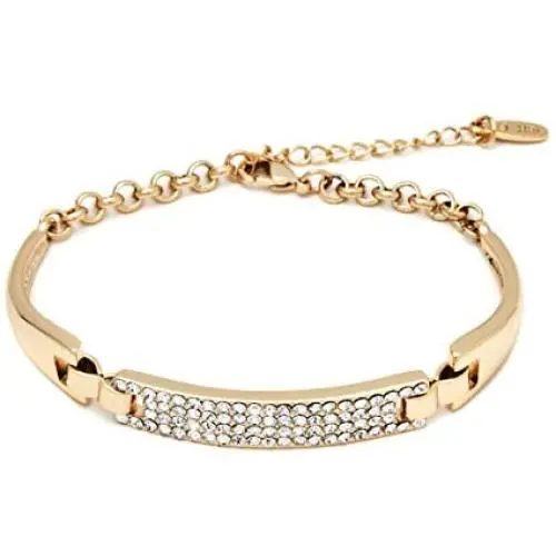 Barzel 18K Gold, Rose Gold Plated or White Gold Plated Bling Crystal ID Bracelet