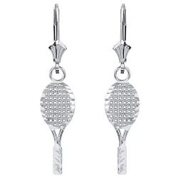 925 Sterling Silver Tennis Racquet Sports Leverback Earrings