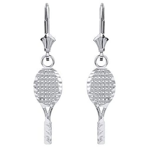 925 Sterling Silver Tennis Racquet Sports Leverback Earrings