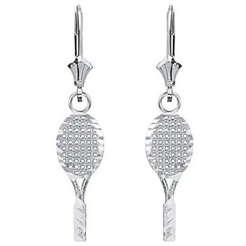 925 Sterling Silver Tennis Racquet Sports Leverback Earrings 925 Sterling Silver Tennis Racquet Sports Leverback Earrings