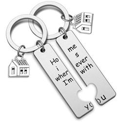 Couple Keychain Set Home is Wherever Im With You Anniversary Romantic Jewelry Gift for Boyfriend Girlfriend(home is wherever KR)