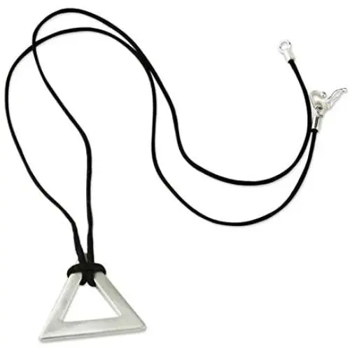 NOVICA Brushed .925 Sterling Silver Mens Pendant Necklace with Cotton Cord, 21.75'' Perfect Triangle