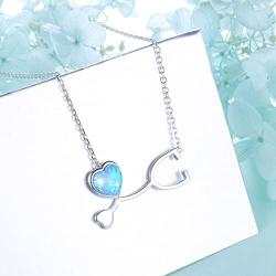 925 Sterling Silver Doctor Nurse Stethoscope Chain Inspired Thoughtful Necklace Created Opal Heart Jewelry Gift for Nursing School Women Girls