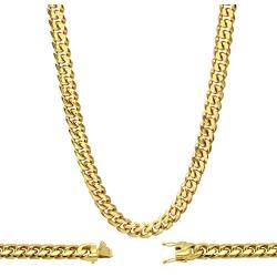 Cuban Link 14k Gold Plated Miami Cuban Chain 14MM, Real Solid Stainless Steel Fashion Gold Jewelry