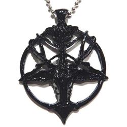 Black Baphomet & Inverted Pentagram Pendant Chain Necklace Satan Lucifer Satanic Occult Gothic Pentacle Goat Head Horns