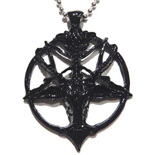 Black Baphomet & Inverted Pentagram Pendant Chain Necklace Satan Lucifer Satanic Occult Gothic Pentacle Goat Head Horns