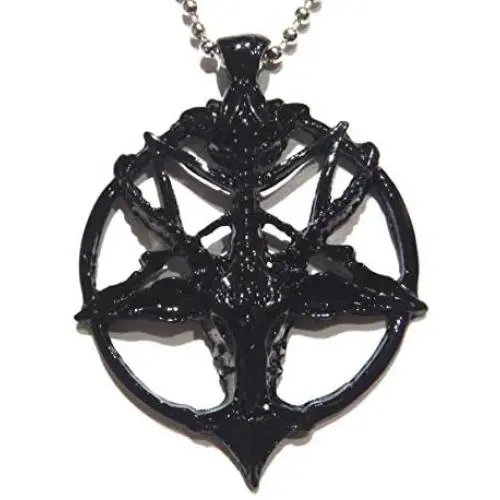 Black Baphomet & Inverted Pentagram Pendant Chain Necklace Satan Lucifer Satanic Occult Gothic Pentacle Goat Head Horns Black Baphomet & Inverted Pentagram Pendant Chain Necklace Satan Lucifer Satanic Occult Gothic Pentacle Goat Head Horns