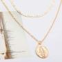 Olbye Virgin Mary Pendant Necklace Gold Layering Necklace Choker for Women and Girls Medallion Oval Necklace