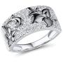 Santuzza Black Flower Ring 925 Sterling Silver Sparkling White Cubic Zirconia Statement Rings Jewelry for Women