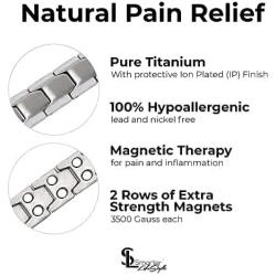 Elegant Mens Double Magnet Wide Titanium Magnetic Therapy Bracelet Pain Relief for Arthritis and Carpal Tunnel (Silver)