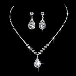 Unicra Bride Silver Necklace Earrings Set Crystal Bridal Wedding Jewelry Sets Rhinestone Choker Necklace for Women and Girls(3 piece set - 2 earrings and 1 necklace) (Silver 3)