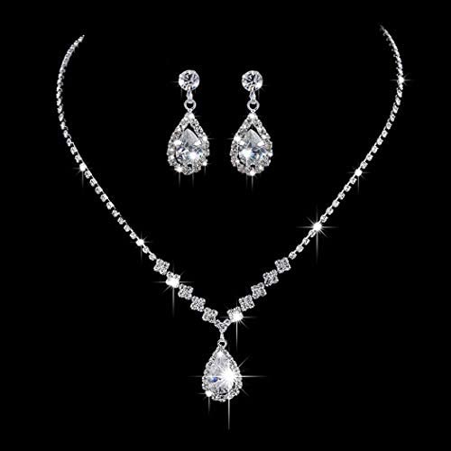 Unicra Bride Silver Necklace Earrings Set Crystal Bridal Wedding Jewelry Sets Rhinestone Choker Necklace for Women and Girls(3 piece set - 2 earrings and 1 necklace) (Silver 3)