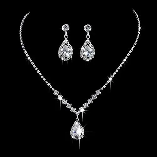 Unicra Bride Silver Necklace Earrings Set Crystal Bridal Wedding Jewelry Sets Rhinestone Choker Necklace for Women and Girls(3 piece set - 2 earrings and 1 necklace) (Silver 3) Unicra Bride Silver Necklace Earrings Set Crystal Bridal Wedding Jewelry Sets Rhinestone Choker Necklace for Women and Girls(3 piece set - 2 earrings and 1 necklace) (Silver 3)