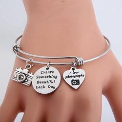 Gzrlyf Photographer Gift Camera Bracelet Create Something Beautiful Each Day Charm Jewelry