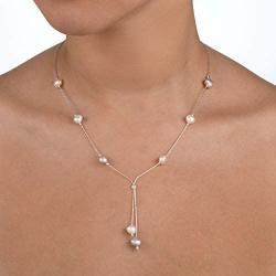 FABIN JEWELRY White Pearls Purple and Pink Pearls on a Sterling Silver Lariat Necklace 18.5'' Plus 2.75'' Extension…