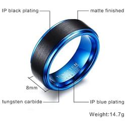 Mens Tungsten Carbide The Legend of Zelda Triforce Ring Matte Finished,Black Blue