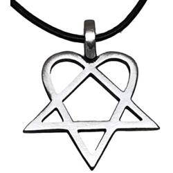 Trilogy Jewelry Pewter Heartagram HIM Pentagram and Heart Pendant on Leather Necklace