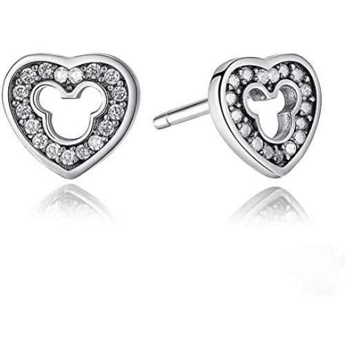 ERLUER 925 Sterling Silver Mickey Mouse Stud Earrings Cubic Zirconia for Women Girls Wedding Jewelry Earring (Heart Mickey Earrings)