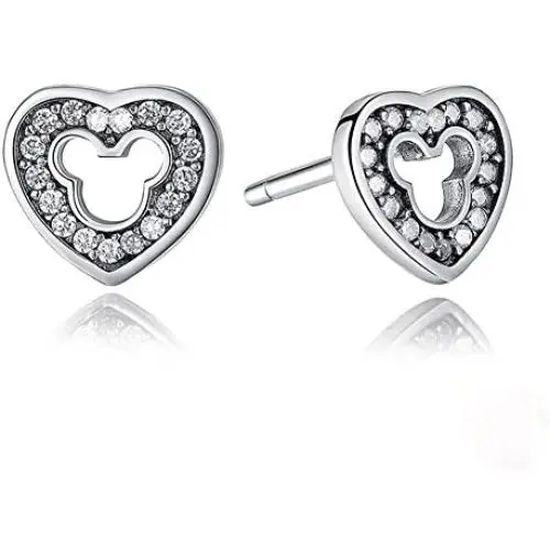 ERLUER 925 Sterling Silver Mickey Mouse Stud Earrings Cubic Zirconia for Women Girls Wedding Jewelry Earring (Heart Mickey Earrings)