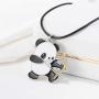 Winssi Sports Panda Necklace with Black Cord Panda Jewelry Gift for Teen Girls and Boys