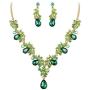 BriLove Womens Wedding Bridal Crystal Teardrop Filigree Leaf Twig Enamel Statement Necklace Dangle Earrings Set