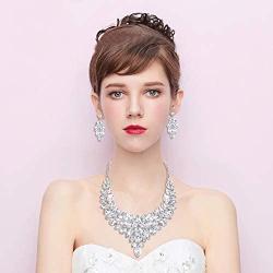 BriLove Womens Costume Fashion Crystal Cluster Chunky Statement Necklace Dangle Earrings Set