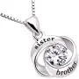 ALOV Jewelry Sterling Silver Sister and Brother Love Heart Cubic Zirconia Pendant Necklace ALOV Jewelry Sterling Silver Sister and Brother Love Heart Cubic Zirconia Pendant Necklace
