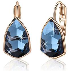 Swarovski Crystal Triangle Leverback Drop Earrings for Women 14K Rose Gold Plated Hypoallergenic Jewelry