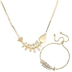 Fruitful Jewelry Fish Bones Necklace and Bracelet Set- Fish Bones Necklace&Bracelet Set Symbolizing Human and Nature Should Live in Harmony.