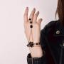 Chicque Boho Hand Chain Gold Rhinestone Finger Ring Black Flower Hand Bracelet Hand Jewelry for Women and Girls