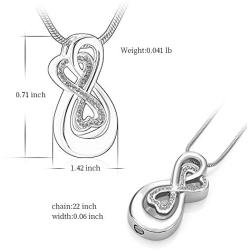 Infinity Love Urn Pendant Stainless Steel Snake Chain Cremation Jewelry for Ashes for Woman Free Filling Tools Include