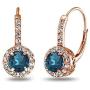 Sterling Silver London Blue Topaz & White Topaz Round Dainty Halo Leverback Earrings
