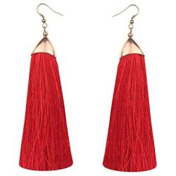 RF Rizir Fashion Colorful Long Thread Fashion Big Dangle Drop Earrings Statement Tassel Earrings for Women Girls Teen Vacation Birthday Valentine Marriage Anniversary Everyday Jewelry Gift Druzy Stud Post